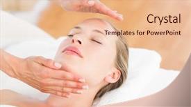  Presentation with healing hands - Beautiful slide deck featuring healing hands - calm woman receiving reiki treatment backdrop and a coral colored foreground