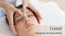  Presentation with healing hands - Beautiful PPT theme featuring healing hands - closeup of beautiful young woman backdrop and a coral colored foreground