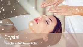 Presentation with reiki - Colorful presentation theme enhanced with healing hands - snow against calm woman receiving backdrop and a coral colored foreground