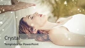  Presentation with reiki - Cool new PPT layouts with healing hands - snow against calm woman receiving backdrop and a light gray colored foreground