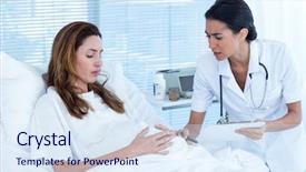  Presentation with pregnant woman doctor - Slide set with healing hands - unsmiling pregnant woman with her background and a sky blue colored foreground