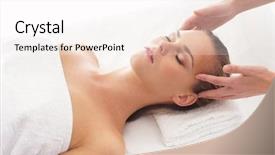  Presentation with treatment - Presentation theme enhanced with healing hands - young attractive woman getting massaging background and a white colored foreground