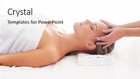  Presentation with spa - Beautiful slide set featuring healing hands - young attractive woman getting spa backdrop and a white colored foreground