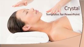  Presentation with healing hands - Slide set having healing hands - young woman receiving alternative therapy background and a lemonade colored foreground