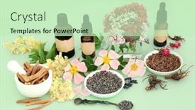  Presentation with ashwagandha - Slide set having healing-herb-and-flower-preparation background and a  colored foreground