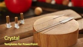 Presentation with needles - Beautiful slide set featuring healing methord - acupuncture needles on wooden stump backdrop and a tawny brown colored foreground