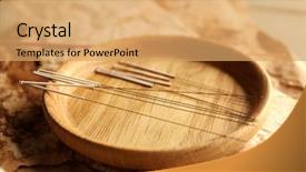  Presentation with acupuncture - Presentation design featuring healing methord - acupuncture needles on wooden table background and a yellow colored foreground