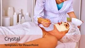  Presentation with spa salon - Slides enhanced with healing methord - woman middle-aged lie on massage background and a  colored foreground