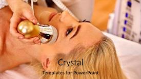  Presentation with beauty salon - Slide deck having healing methord - young woman receiving electrophoresis facial background and a  colored foreground