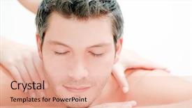  Presentation with spa - Colorful PPT theme enhanced with healing touch - caucasian handsome spa man getting backdrop and a coral colored foreground