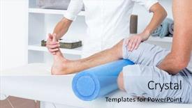  Presentation with doctor office - Slide deck with healing touch - doctor examining her patient leg background and a light blue colored foreground