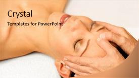  Presentation with indian woman bridal face - Presentation theme with healing touch - woman gets facial massage background and a lemonade colored foreground