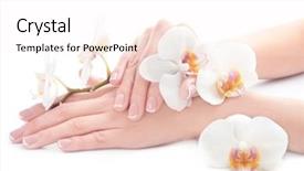  Presentation with hand touching finger digital - Slide deck with healing touch - young woman touching her hand background and a pink colored foreground