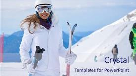  Presentation with new client interview wearing mask - Audience pleasing slides consisting of healmet with mask in snow backdrop and a sky blue colored foreground