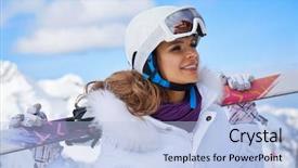  Presentation with snow mountain - PPT layouts consisting of healmet with mask in snow background and a light blue colored foreground