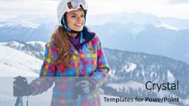  Presentation with wind energy close up portrait - PPT theme featuring healmet with mask in snow background and a light blue colored foreground