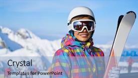  Presentation with snow mountain - Beautiful PPT theme featuring healmet with mask in snow backdrop and a light blue colored foreground