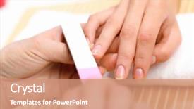  Presentation with nail salon - PPT layouts enhanced with healt nail - young woman is getting manicure background and a coral colored foreground