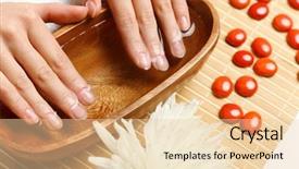  Presentation with nail salon - Amazing theme having healt nail - young woman is getting manicure backdrop and a  colored foreground