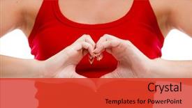  Presentation with hands heart - Amazing PPT layouts having health - beautiful young woman backdrop and a red colored foreground