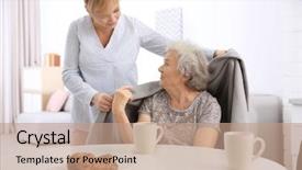  Presentation with caregiver - Amazing slide deck having health - caregiver covering senior woman backdrop and a coral colored foreground