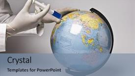  Presentation with people hold hand around globe - Presentation having climate change health - close-up of a doctor's hand background and a seafoam green colored foreground