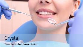  Presentation with dentist - PPT theme enhanced with oral health - dentist examining patient's teeth background and a light blue colored foreground