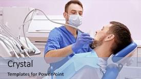  Presentation with dentist - Beautiful PPT layouts featuring oral health - dentist examining patient's teeth backdrop and a light blue colored foreground
