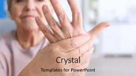  Presentation with elderly health - Beautiful PPT layouts featuring health - elderly woman suffering from pain backdrop and a coral colored foreground