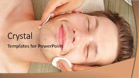  Presentation with mens health - Beautiful presentation theme featuring mens health - female hands cleaning man's face backdrop and a coral colored foreground