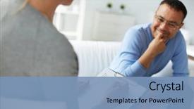  Presentation with consulting - Slide set enhanced with health - female psychologist consulting mature man background and a teal colored foreground