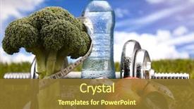  Presentation with blue food - PPT layouts with health - fitness food and green grass background and a tawny brown colored foreground