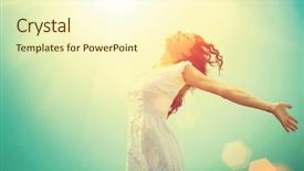  Presentation with free nature - Colorful presentation design enhanced with health - free happy woman enjoying nature backdrop and a cream colored foreground