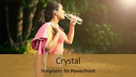  Presentation with sport - PPT theme featuring health - girl drinks water after sport background and a gold colored foreground