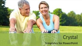  Presentation with elderly health - Colorful PPT theme enhanced with health - happy elderly seniors couple working backdrop and a yellow colored foreground