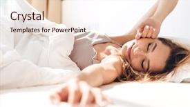  Presentation with lady - Slide deck with health - image of young smiling pretty background and a lemonade colored foreground