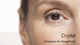  Presentation with middle ages portrait - Slides having women s health - middle-aged woman's eye background and a coral colored foreground