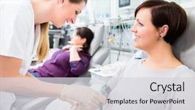  Presentation with drop - PPT theme featuring health - nurse in drop-in department background and a light gray colored foreground