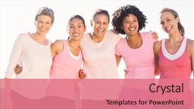  Presentation with women health - Slide set having health - portrait of smiling women wearing background and a coral colored foreground