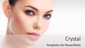  Presentation with customer service face of pretty - Colorful presentation design enhanced with women s health - pretty woman's face backdrop and a sky blue colored foreground