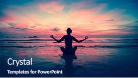  Presentation with sunset beach - Presentation design consisting of health - silhouette young woman practicing yoga background and a navy blue colored foreground
