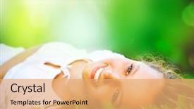  Presentation with happiness - PPT theme having health - spring girl lying background and a coral colored foreground