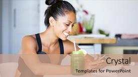  Presentation with detox - PPT layouts having health - woman drinking a homemade green background and a coral colored foreground