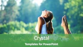  Presentation with yoga - Theme featuring health - yoga woman on green park background and a ocean colored foreground