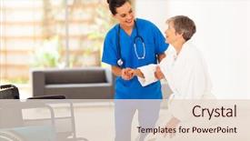  Presentation with female - Audience pleasing slide deck consisting of health - young female caregiver helping senior backdrop and a lemonade colored foreground