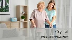  Presentation with elderly health - Slide set having health - young woman and her elderly background and a light gray colored foreground