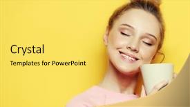  Presentation with white and black woman climbing ladders - Slide deck with health - young woman holding white cup background and a yellow colored foreground