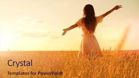  Presentation with summer wheat field blue - PPT layouts consisting of health - young woman in wheat field background and a gold colored foreground