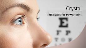  Presentation with eyesight - Colorful presentation design enhanced with health - young woman on eyesight test backdrop and a light gray colored foreground