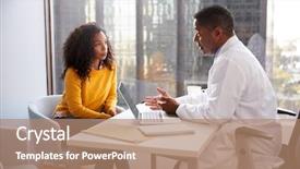  Presentation with doctor office - Colorful slide set enhanced with health advice - serious woman having consultation backdrop and a coral colored foreground